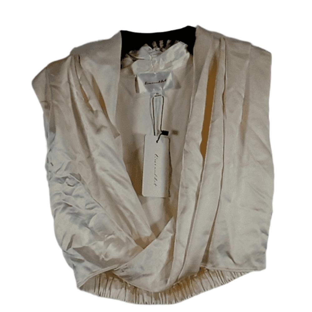 NWT Line and Dot Silky V Neck Wrap Style Crop Sleeveless Blouse sz XS